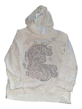 Cynthia Rowley Girls Heathered Gray Rhinestone Unicorn Pullover Hoodie